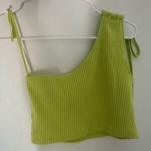 AERIE one shoulder bright green ribbed crop top